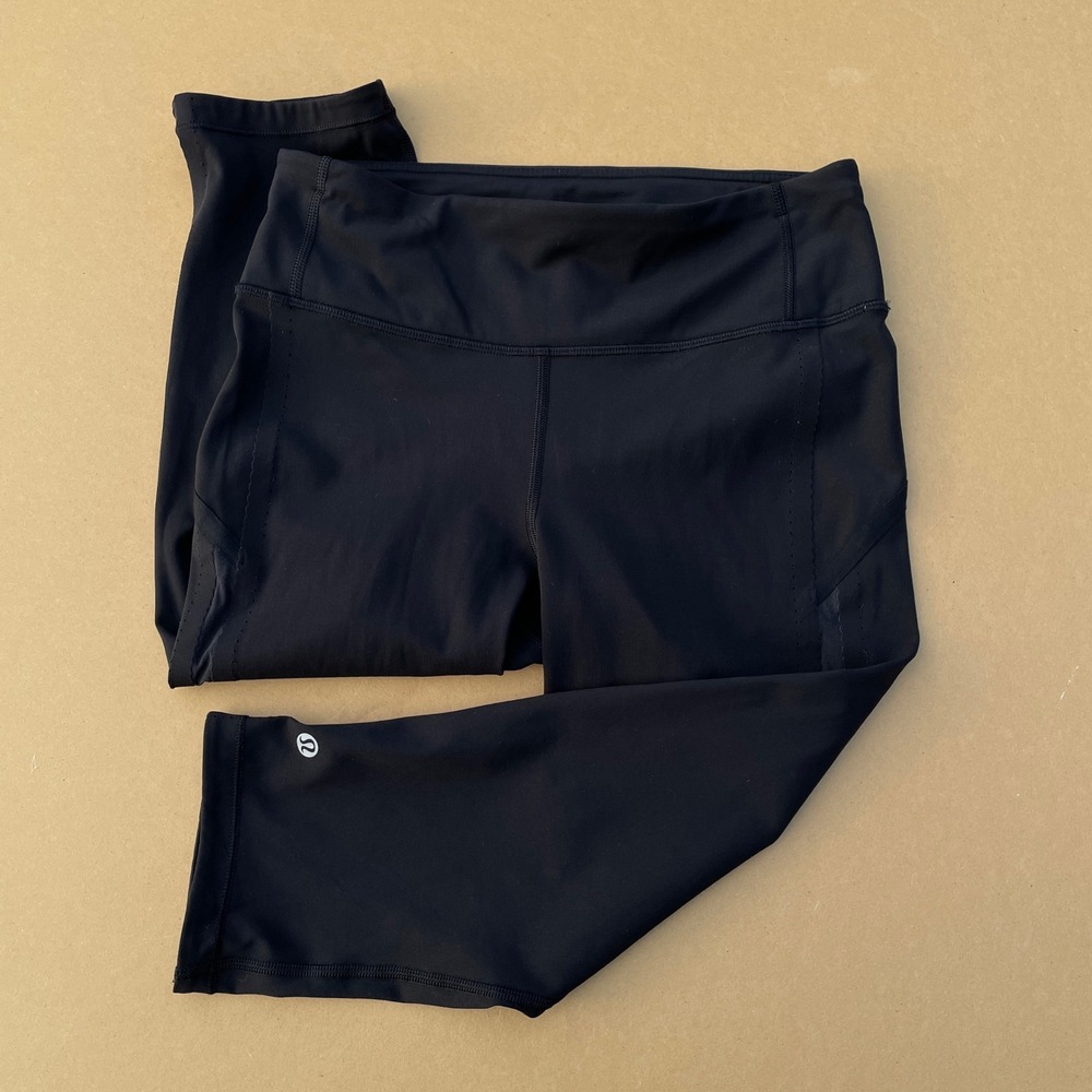 Lululemon Leggings Women 6 Black Athletic Yoga Mesh Crop Tight Pockets